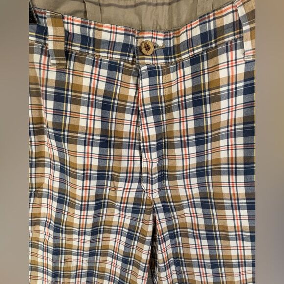 Olde School Brand Retro Reversible Flat Front Classic Khaki Madras Plaid Size 36 - Picture 2 of 9